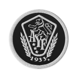 AYF Embroidered Patch - Black background, White Outline, White Logo