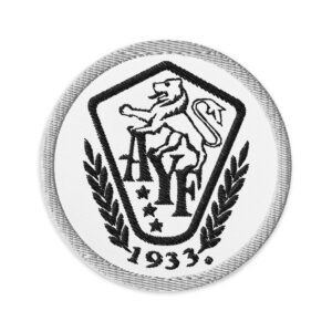 AYF Embroidered Patch - White background, White Outline, Black Logo